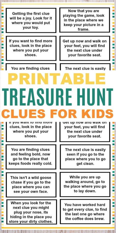 Kids Scavenger Hunt Clues, Treasure Hunt Clues For Kids, Scavenger Hunt Riddles, Treasure Hunt For Kids, Easter Scavenger Hunt, Easy Kid Activities, Treasure Hunt Clues, Christmas Scavenger Hunt, Scavenger Hunt Clues