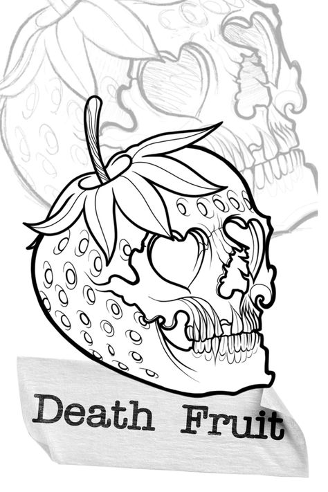 When clients bring wierd ideas that are really great. Black and gray tattoo, line art, line art. Skull starawberry , death fruit. Line Art Skull, Below Knee Tattoo, Strawberry Skull, Brust Tattoo Frau, Black And Gray Tattoo, Cool Skull Drawings, Tattoo Line Art, Skull Coloring, Gray Tattoo