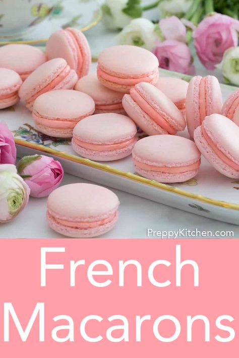 Easy French Macaron Recipe, Raffaello Dessert, French Macaron Recipe, French Macaroon Recipes, Kue Macaroon, French Macarons Recipe, Macaroon Cookies, Preppy Kitchen, Macaron Cookies