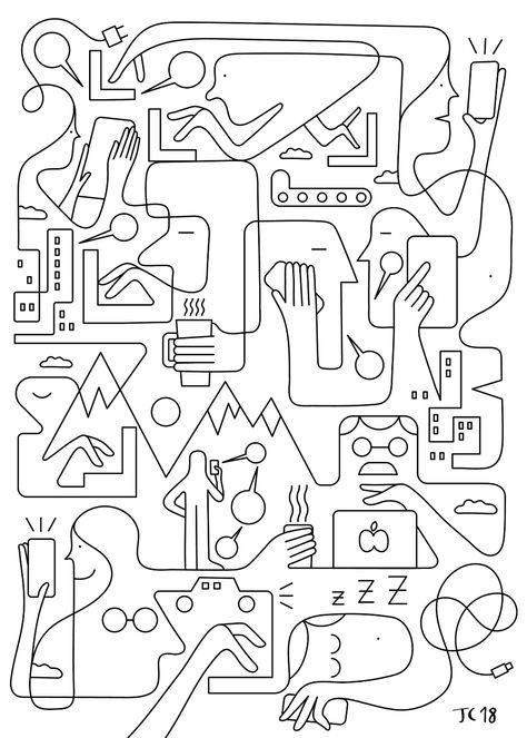 Mural Line Art, Thick Line Illustration, Line Poster Design, Connected Illustration, Line Illustration Design, Monoline Illustration, One Line Illustration, Network Illustration, Premium Illustration