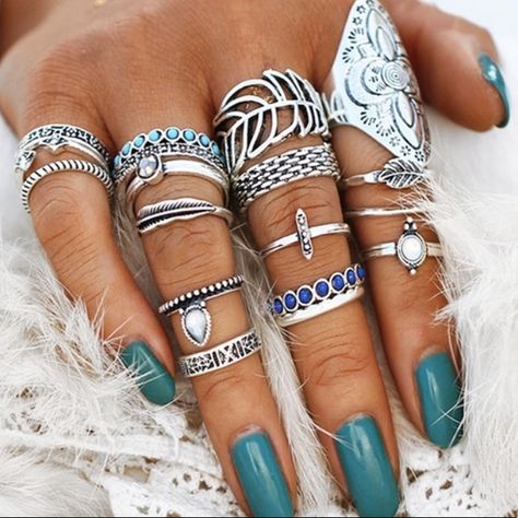 Rings Vintage Boho, Bohemian Style Rings, Fashion Ring Set, Mid Finger Rings, Midi Ring Set, Ring Sets Boho, Stackable Ring Sets, Kids Rings, Stacking Ring Set