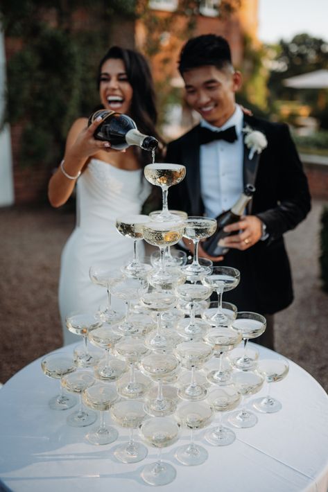 Your complete guide on how to build the best wedding champagne tower for your big day including flower ice cubes inspiration at Iscoyd Park Champagne Towers Wedding, Champagne Wedding Tower, Champagne For Wedding, Snow Picnic, White And Champagne Wedding, Champagne Wedding Decor, Creepy Wedding, Champagne Wedding Themes, Champagne Tower Wedding