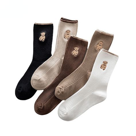 Women Cotton Socks 3 Pairs/lot Embroidery Bear Woman Socks INS Fashion Female Socks High Tube Lady Stylish Socks, Cozy Socks, Cute Socks, Long Socks, Patterned Socks, Girls Socks, Tube Socks, Fashion Socks, Sport Socks