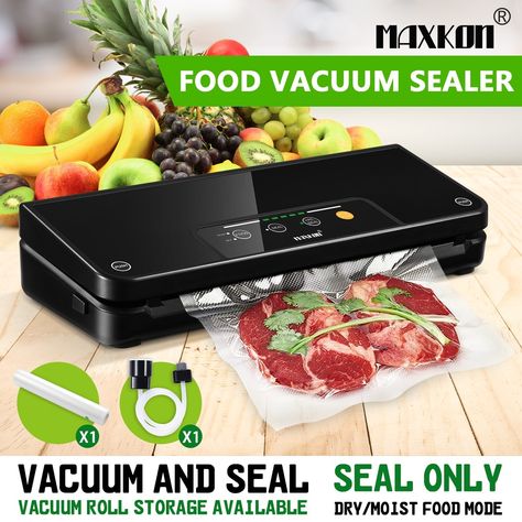 Lock the freshness of food for up to 8 times longer with this Maxkon vacuum sealer. In the oxygen free and moisture proof environment, it is easier for food to retain its flavour and shape for a long time. Food Saver Vacuum Sealer, Food Vacuum Sealer, Food Sealer, Vacuum Food Sealer, Vacuum Sealer Bags, Automatic Vacuum, Vacuum Sealers, Frozen Meat, Vacuum Packaging