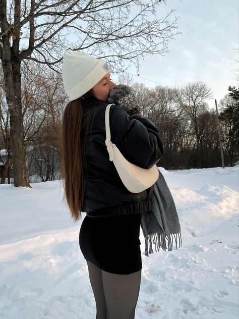 Winter fashion, winter style, outfit inspo, outfit ideas, winter outfits, winfer outfit ideas, fashion inspo, winter aesthetic, winter wonderland, pinterest aesthetic, pinterest inspired, mini skirt, mini skirt style, fleece lined tights, puffer jacket, puffer style Skirt And Puffer Jacket, Aesthetic Winter Wonderland, Winter Mini Skirt, Fashion Inspo Winter, Winter Mini Skirts, Fleece Lined Tights, Lined Tights, Outfit Ideas Winter, Mini Skirt Fashion