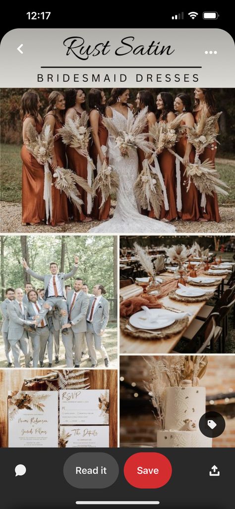 Rust Coloured Wedding, Grey Suit Rust Tie, Rusty Bridesmaid Dress, Rusty Red Bridesmaid Dresses, Satin Rust Bridesmaid Dresses, Cooper Wedding Theme, Grey And Rust Wedding, Grey And Terracotta Wedding, Rust And Grey Wedding