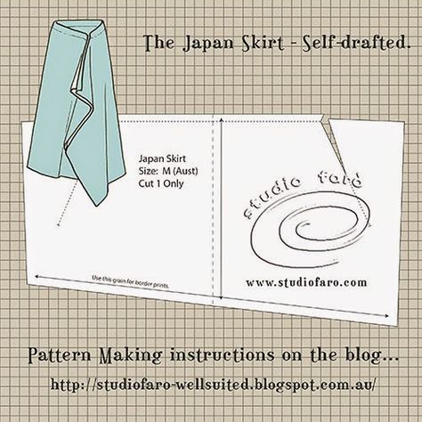 Pattern Puzzle - The Japan Skirt - no block required! - well-suited Japan Skirt, Japanese Skirt, Drape Skirt Pattern, Rok Outfit, Tango Skirt, Skirt Patterns Sewing, Sewing Skirts, Pattern Drafting, Pdf Sewing Patterns