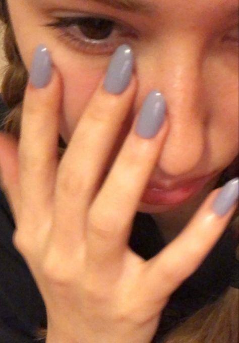 Blue Grey Almond Nails, Blue Gray Almond Nails, Dark Periwinkle Nails, Ash Blue Nails, Grey Almond Acrylic Nails, Muted Blue Nails, Greyish Blue Nails, Grey Almond Nails, Lilac Gel Nails