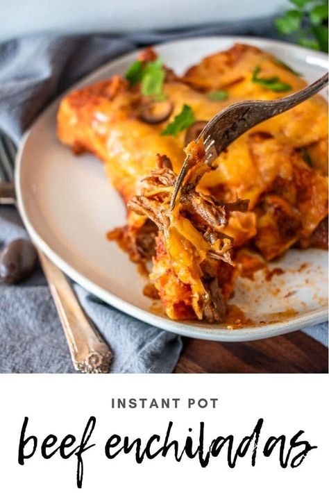 Enchiladas Beef, Shredded Beef Enchiladas, Easy Beef Enchiladas, Potted Beef, Beef Enchiladas, Shredded Beef, Enchilada Recipes, Instant Pot Dinner Recipes, Easy Instant Pot Recipes