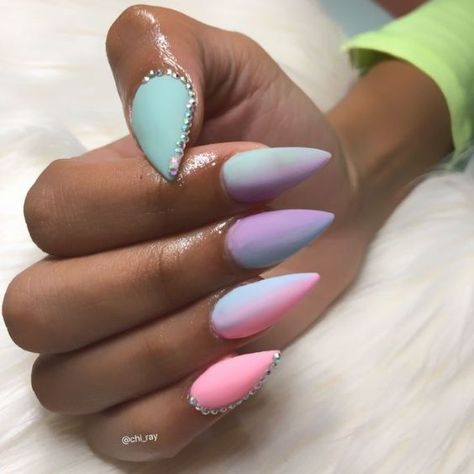 Cotton Candy Tip Acrylic Nail Designs Stiletto, Nail Designs Stiletto, Pointy Acrylic Nails, Pointed Nail Designs, Pointy Nail Designs, Stiletto Nails Short, Checkered Nails, Rainbow Nails Design, Pointy Nails