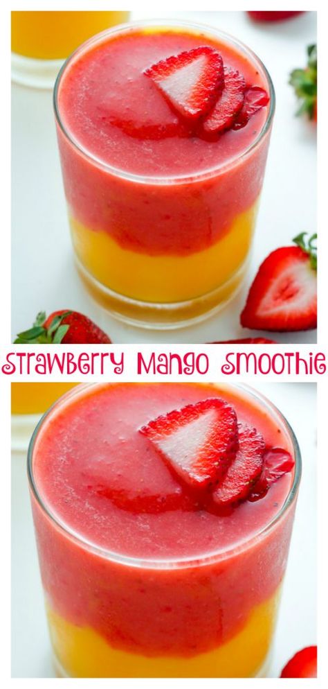 Strawberry Mango Smoothie - Baker by Nature Resep Koktail, Tartiflette Recipe, Strawberry Mango Smoothie, Baker By Nature, Smoothie Fruit, Smoothie Drink Recipes, Smoothie Bowl Recipe, Easy Smoothie Recipes, Mango Smoothie