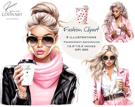 Cup Sublimation, Fashion Clipart, Coffee To Go, Girl Clipart, Planner Cover, Black Women Art, Girly Art, Design Png, Fashion Girl