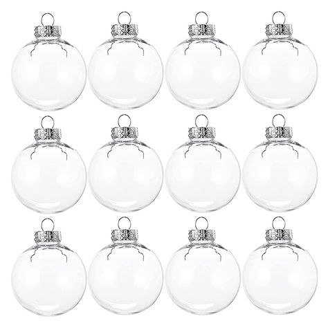 PRICES MAY VARY. Products Including: 12 pcs 2.36 inches clear plastic fillable balls, each decorative ball is packed separately, the product comes with a detachable silver lid and a silver string. Easy to Use: You can take off the cap on the transparent ornaments ball, you can freely DIY, fill with glitter or other decorative materials. The closure is very secure and you can safely put in what you want!It also comes with a silver string, you can hang it wherever you like. Premium Quality：These c Diy Plastic Ornaments, Christmas Trees Wedding, Clear Ornament Balls, Clear Plastic Ornaments, Diy Jul, Napkin Decoupage, Clear Ornaments, Christmas Tree Branches, Shatterproof Ornaments