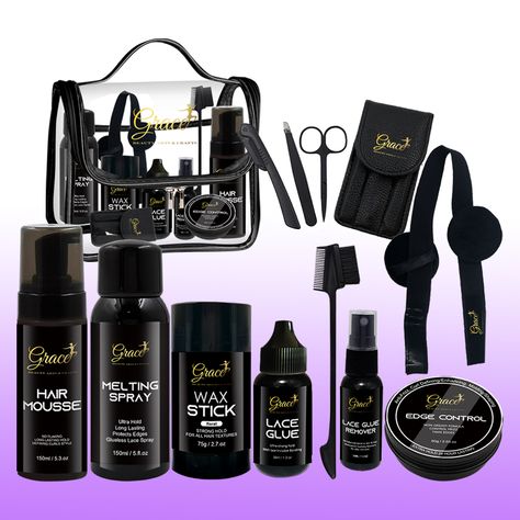 Hot Cut Lace Tools Lace Glue Edge Control Wax stick Curly Hair Mousse Melting Spray Pink Lace Wig Install Kit with Travel Bag#laceglue #lacefrontwigs #meltingspray Lace Installation, Pink Lace Wig, Lace Wig Install, Curly Hair Mousse, Lace Glue, Glue Remover, Wax Stick, Wig Install, Edge Control