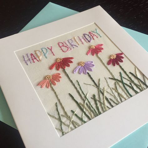 Happy Birthday Embroidery Hoop, Birthday Embroidery Hoop, Happy Birthday Embroidery, Herb Embroidery, Birthday Embroidery, Embroidery Cards Pattern, Card Embroidery, Birthday Post, Embroidery Cards