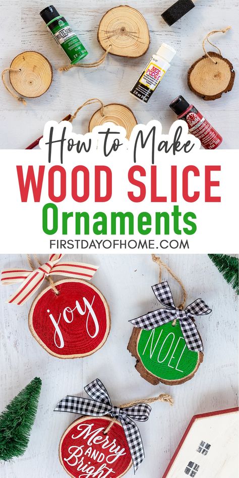 Learn how to make wood slice ornaments two different ways: photo transfer to wood and vinyl lettering with Cricut or Cameo. These are perfect for Christmas teacher gifts, preschool Christmas crafts, stocking stuffers or newlywed Christmas ornaments. #woodslicecrafts #diychristmasornaments #christmascrafts #christmasornaments #firstdayofhome Rustic Farmhouse Christmas, Wood Slice Ornaments, Ornaments Ideas, Cricut Christmas Ideas, Christmas Crafts To Sell, Photo Transfer, Christmas Wood Crafts, Wood Slice Ornament, Wood Christmas Ornaments