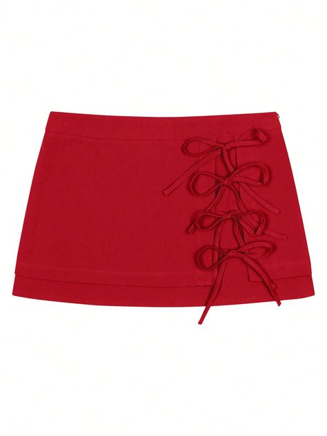 Summer Solid Color Bowknot Tie Low Waist Mini Skirt Red Sexy   Polyester Plain Straight Non-Stretch  Women Clothing, size features are:Bust: ,Length: ,Sleeve Length: Mini Red Skirt, Auburn Gameday Outfit, Colorful Mini Skirt, Fsu Gameday, College Gameday Outfits, Mini Skirt Summer, Rush Outfits, Summer Bottoms, Red Mini Skirt