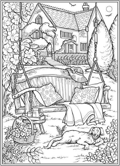 Welcome to Dover Publications - CH Country Gardens Modele Zentangle, Dover Coloring Pages, Dover Publications Coloring, Diy Kalender, Creative Haven Coloring Books, Garden Coloring Pages, Gardens Coloring Book, Desen Realist, Summer Scenes