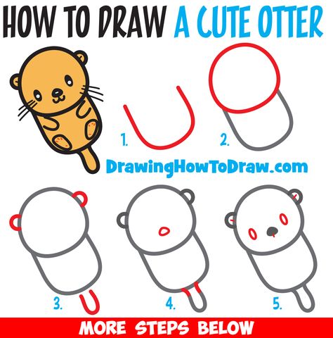 Learn How to Draw a Cute Kawaii / Chibi Cartoon Otter Floating Down the River Easy Step by Step Drawing Tutorial for Kids & Beginners Cartoon Otter, Otter Cartoon, Trin For Trin Tegning, Otter Drawing, Floating Down The River, Easy Step By Step Drawing, Easy Drawings For Beginners, How To Draw Steps, Drawing Tutorials For Kids