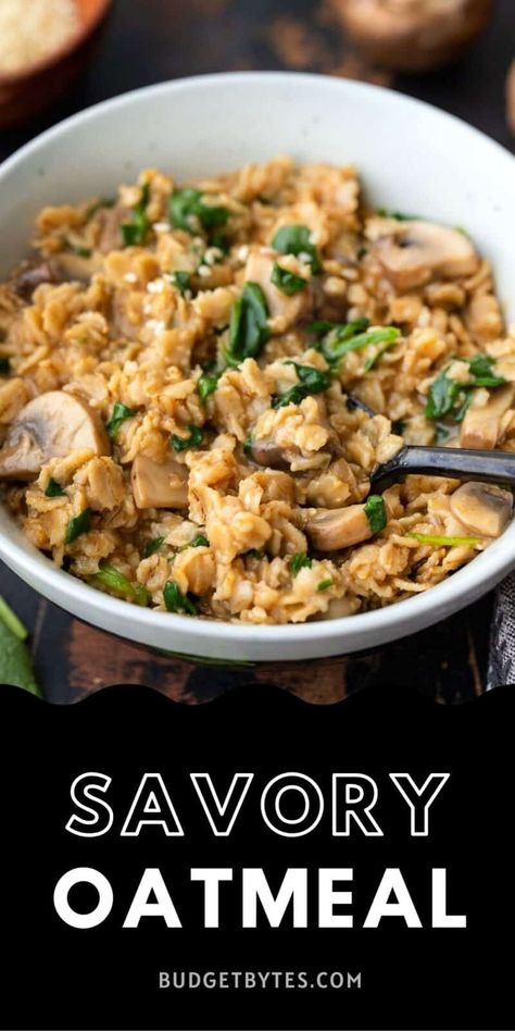 Oatmeal Dinner, Savory Oatmeal Recipes, Savory Oatmeal, Budget Bytes, Egg Free Recipes, Inexpensive Meals, Breakfast Meal Prep, Oats Recipes, Savory Breakfast