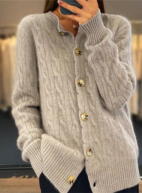 Stand Up Collar, Cardigan Sweater Jacket, Round Neck Sweaters, Women Sleeve, Tops Fall, Womens Cardigan, Women's Sweater, Streetwear Fashion, Cable Knit