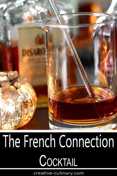 The French Connection Cocktail is both simple and stunning; a combination of French Cognac and Amaretto named after the movie of the same name. Grape Brandy, Duck Fat Fries, French Cognac, Marinated Cheese, French Cocktails, Italian Liqueur, Progressive Dinner, Kir Royale, The French Connection