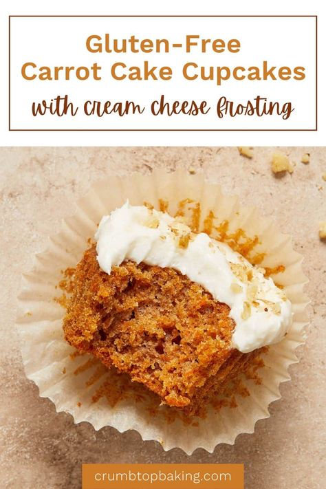 Gluten-Free Carrot Cake Cupcakes are fluffy and moist, filled with carrots and warm spices and topped with dairy-free cream cheese frosting! Gluten Free Carrot Cupcakes, Gluten Free Carrot Cake Cupcakes, Dairy Free Cream Cheese Frosting, Gf Dinners, Gf Treats, Sugar Carrots, Gf Dinner, Gluten Free Carrot Cake, Carrot Cake Cupcakes