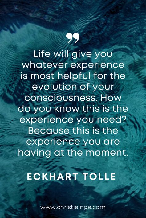 Eckhart Tolle quote about living in the present moment: Life will give you whatever experience is most helpful for the evolution of your consciousness. How do you know this is the experience you need? Because this is the experience you are having at the moment. (Human Design Gate 20 Vibes) This Is For You Quote, Quotes About Being Self Conscious, Peace Within Quotes, Being In The Moment Quotes, Living In The Present Quotes, Self Conscious Quotes, Human Experience Quotes, New Experiences Quotes, Living In The Moment Quotes