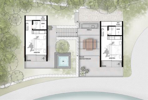 Gallery of Bungalows Lake House / Cadi Arquitetura - 35 Bungalow Hotel, Cottage Floor Plan, Bungalow Interior, Resort Plan, Bungalow Floor Plans, Chalet Design, Retreat House, Cottages And Bungalows, House Construction Plan