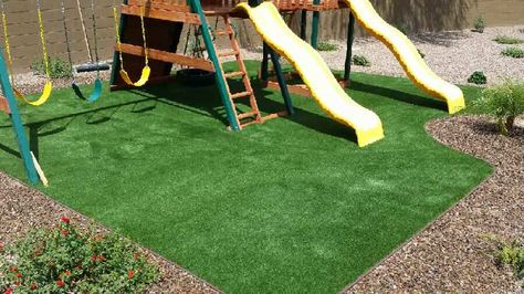 Playground With Turf, Turf Playground Backyard, Patio Playground, Playset Landscaping, Metal Playground, Area 2023, Playground Turf, Lanai Ideas, Backyard Play Spaces