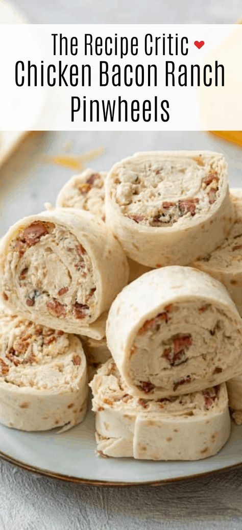 Chicken Bacon Ranch Pinwheels are an easy wrap your party guests will love with chicken, bacon, cheese and ranch seasoning. They're delicious either hot or cold! Food Ideas For Dinner Chicken, Chicken Bacon Ranch Pinwheels, Bacon Ranch Pinwheels, Chicken Bacon Cheese, Halloween Food Ideas For Dinner, Ranch Pinwheels, Food Ideas For Dinner, Chicken Bacon Ranch Wrap, Chicken Pinwheels