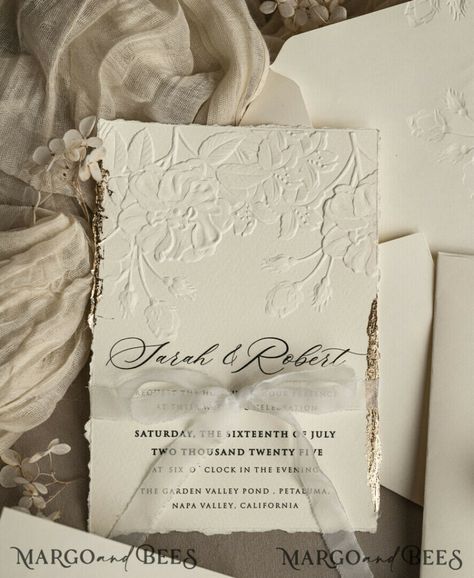 Welcome to a world of timeless sophistication and artistic allure with our Ivory & Gold wedding invitations. Crafted with meticulous attention to detail, each invitation is a masterpiece, designed to elevate your wedding celebration to extraordinary heights. Elegant Ivory Shade The soft and elegant ivory color of the invitations sets a tone of purity and sophistication. It's a canvas for your love story, allowing every detail to shine and creating an atmosphere of understated luxury. Person Cute Wedding Invitations, Boho Style Wedding Invitations, Artistic Wedding Invitations, Gold Wedding Invitations Elegant, Embossed Wedding Invitations, Ivory Wedding Invitations, Timeless Wedding Invitations, Wedding Invitations Uk, Boho Invitations