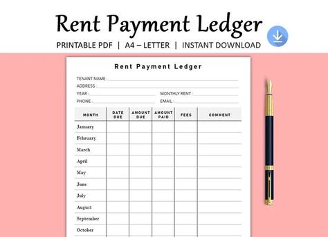 Effortlessly manage your rental payments with our comprehensive Rent Payment Ledger Printable! Perfect for landlords seeking seamless organization, this Tenant Payment Tracker offers a clear overview of rental transactions. Keep track of monthly payments, monitor tenant history, and maintain financial records with ease. Rent Payment Ledger, Ledger Printable, Payment Tracker, Monthly Payments, Letter I, Being A Landlord, Printed Items, Instant Download, Log