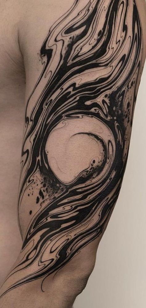 | Creative Tattoos Aesthetic By  Breonna Glick Men Asthetic Tattoos, Arm Swirl Tattoo, Flowing Tattoos Men, Abstract Design Tattoo, Swirl Tattoo Sleeve, Water Marble Tattoo, Ink Swirl Tattoo, Abstract Galaxy Tattoo, Abstract Liquid Tattoo