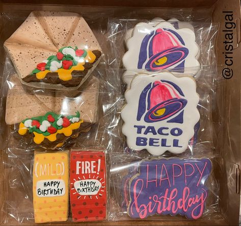 Taco Bell Cookies Decorated, Taco Bell Themed Birthday Party, Taco Bell Birthday Party, Taco Bell Birthday, Taco Bell Party, Hall Themes, Taco Tuesday Party, Succulent Party, Birthday 2023