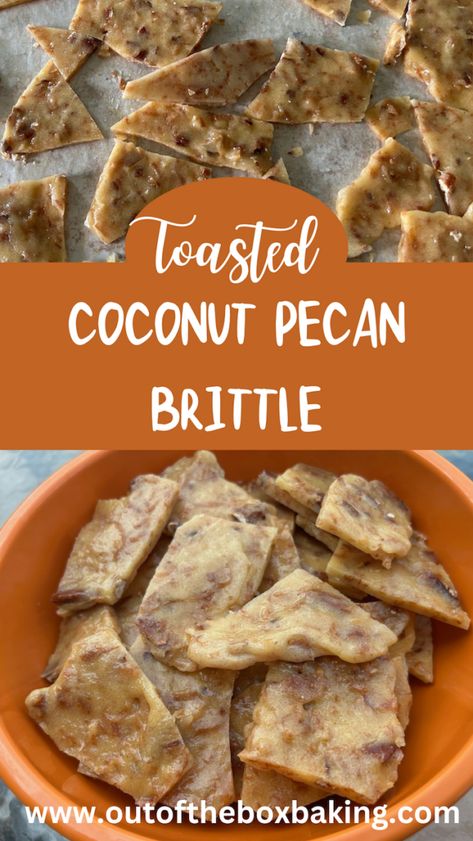 If you’re looking for a quick and delicious treat to serve your family or guests, this is the post for you. Keep reading to discover the most amazing Toasted Coconut Pecan Brittle ever! Toasted Coconut Brittle, Peanut Brittle With Coconut, Coconut Brittle Recipe Easy, Brittle Recipes Easy, Coconut Pecan Pralines, Coconut Brittle Recipes, Coconut Peanut Brittle Recipe, Pecan Brittle Recipe, Coconut Brittle