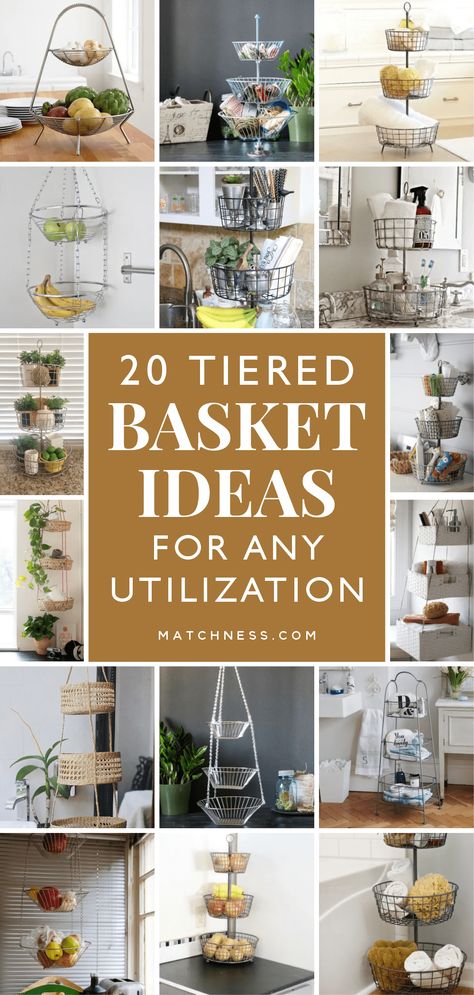 Basket Decor Living Room, Metal Basket Decor Ideas, 3 Tier Basket Stand, Wire Basket Decor Ideas, Metal Basket Decor, Wire Basket Decor, Tiered Basket Stand, Basket Decor Ideas, Farmhouse Basket