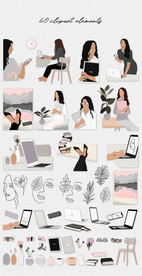 Keyword Elements Canva, Logo Design Set, Canvas Learning, Scrapbook Stickers Printable, Illustration Art Girl, Woman Illustration, Canva Design, Canvas Designs, Instagram Highlight Icons