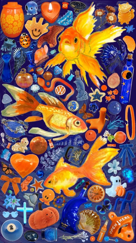 #fish #goldfish #blueaesthetic #orangeaesthic Goldfish Wallpaper, Fish Collage, Fish Goldfish, Let's Make Art, Fish Wallpaper, Halloween Wallpaper Iphone, Ocean Wallpaper, Phone Wallpaper Patterns, Phone Wallpaper Images