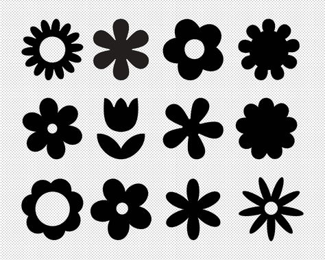 Download this bundle of 10 retro flower SVG files to use in your DIY projects! Perfect for creating t-shirts, home decor, and more. #svg #flowers . #Chemise #Cricut_Svg_Flowers #Cricut_Vinyl_Flowers #Flower_Shapes_Drawing Cricut Svg Flowers, Graphic Flower Design, Retro Flower Design, Cute Stencils, Unique Shapes Design, Logo Flower Design, Single Flower Design, Shapes Silhouette, Flowers Graphic Design