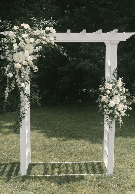 Outdoor Ceremony Aisle, Wedding Pergola, Pergola Decorations, White Wedding Arch, Wedding Archway, Wedding Alters, White Roses Wedding, Wedding Flower Packages, White Rose Flower