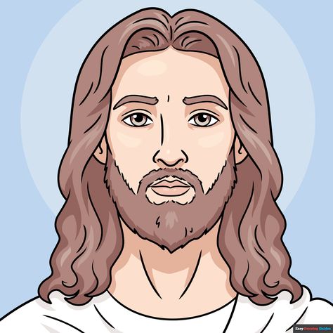 Learn to draw Jesus' Face. This step-by-step tutorial makes it easy. Kids and beginners alike can now draw a great Jesus Face. Wolf Face Drawing, Simple Face Drawing, Jesus Art Drawing, Face Outline, Face Line Drawing, Jesus Drawings, Drawing Tutorial Face, Drawing Tutorials For Beginners, Face Face