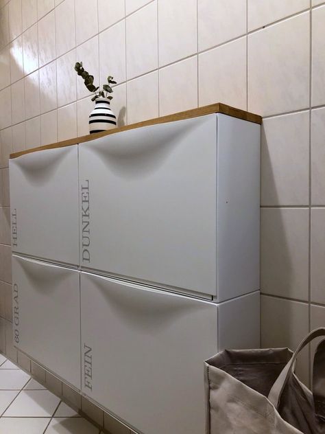 3 fabulous ways to use TRONES, not as a shoe cabinet - IKEA Hackers Laundry Sorter Ideas, Wall Mounted Laundry Hamper, Ikea Laundry Cabinet, Laundry Ikea Hack, Ikea Laundry Hack, Ikea Laundry Room Hack, Trones Shoe Cabinet, Ikea Laundry Room Cabinets, Trones Ikea