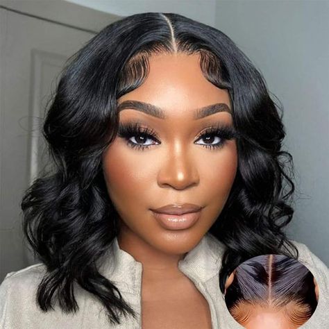 PRICES MAY VARY. Upgraded Wear and Go Glueless Bob Wig: New Upgraded Glueless Lace Wig Can Be Put On Within 32 Seconds without Any Skills, No Glue Wig Make Installation More Easy and Convenient,No Glue& Gel,More healthy, Friendly for Beginners, Just Wear and Go. Glueless Bob Wigs Human Hair Material: Body Wave Lace Front Wig Pre Plucked 100% Brazilian Human Hair Cut from Young Girl,Soft and Bouncy, No Shedding No Tangle, Can be Dyed & Bleached and restyled as Your Own Hair. Wear and Go Glueless Lace Closure Bob, Kort Bob, Closure Wigs, Wigs Hair, Lace Body, Wigs Human Hair, Body Wave Wig, Short Bob Wigs, Lace Closure Wig