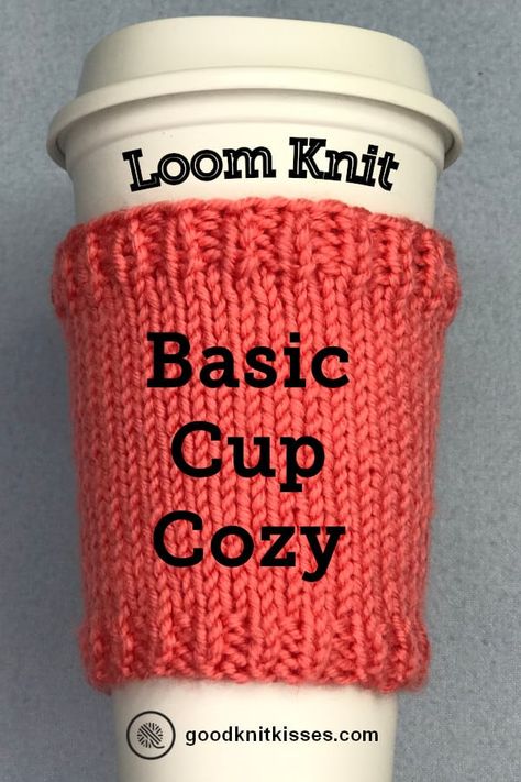 Make this basic loom knit cup cozy to slip on your favorite take out coffee cup. Free pattern with easy-to-follow tutorial video from GoodKnit Kisses https://www.goodknitkisses.com/basic-loom-knit-cup-cozy/ #goodknitkisses #loomknit #loomknitting #cupcozy #lovemycoffee Loom Knitting Patterns Free, Knit Cup Cozy, Loom Knitting For Beginners, Round Loom Knitting, Loom Knitting Tutorial, Loom Knitting Stitches, Loom Knit Hat, Loom Crochet, Knifty Knitter