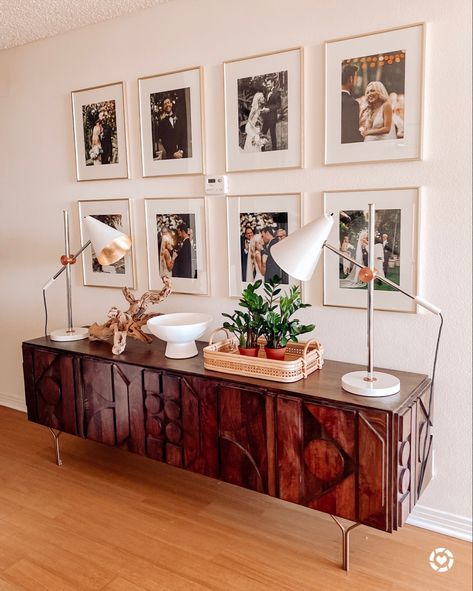 Our gorg gallery wall thanks to interior designer: Interiors by McCall 💞 These frames are a total steal & I founded the lowest price to print pictures at Costco! http://liketk.it/2IkS7 @liketoknow.it #liketkit Farmhouse Media Console, Credenza Decor, Modern Media Console, Media Consoles, Black Living Room, Gallery Wall Living Room, Boho Living, Media Console, Boho Living Room