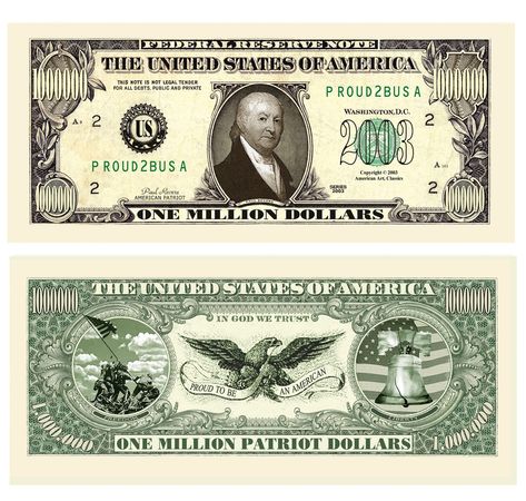 PRICES MAY VARY. Pack of 50 - American Patriot Million Dollar Bills SAME LOOK, FEEL AND SIZE as real US money currency. GREAT GIFTS for friends or family FULL COLOR FRONT AND BACK PRINTING with great detail. MADE IN THE USA Pack of 50 - American Patriot Million Dollar Bills Fake Dollar Bill, American Revolution Battles, Us Money, One Dollar Bill, Rare Coins Worth Money, Paul Revere, Play Money, Dollar Bills, Creepy Clown