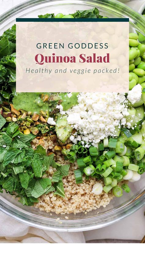 Green Goddess Quinoa Salad - Fit Foodie Finds Green Goddess Quinoa, Green Goddess Salad, Healthy Eating Meal Plan, Clean Eating Salads, Goddess Dressing, Green Goddess Dressing, Greek Salad Recipes, Fit Foodie, Quinoa Salad Recipes