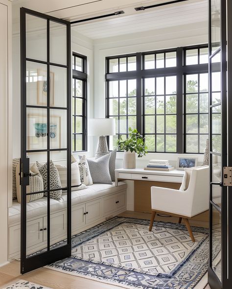 Sharing a little home office inspo today 😍 Can you see yourself working here?  AI Design: @socialnectarco Glass Enclosure Home Office, Enclosed Porch Office, Office Sunroom Combo, Home Office Addition, Enclosed Office Space, Office Addition, Home Office Inspo, Sunroom Makeover, Spare Bedroom Office