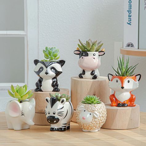 Nordic New Style Ceramic Animal Flower Pot Cartoon Zebra Sheep Cow Head Mini Pot Succulents Plants Bonsai Pots Home Decoration Bureau Decor, Ceramic Succulent Planter, Plantas Bonsai, Ceramic Succulent, Animal Planters, Bedroom Size, Gardening Plants, Succulent Wall, Ceramic Plant Pots